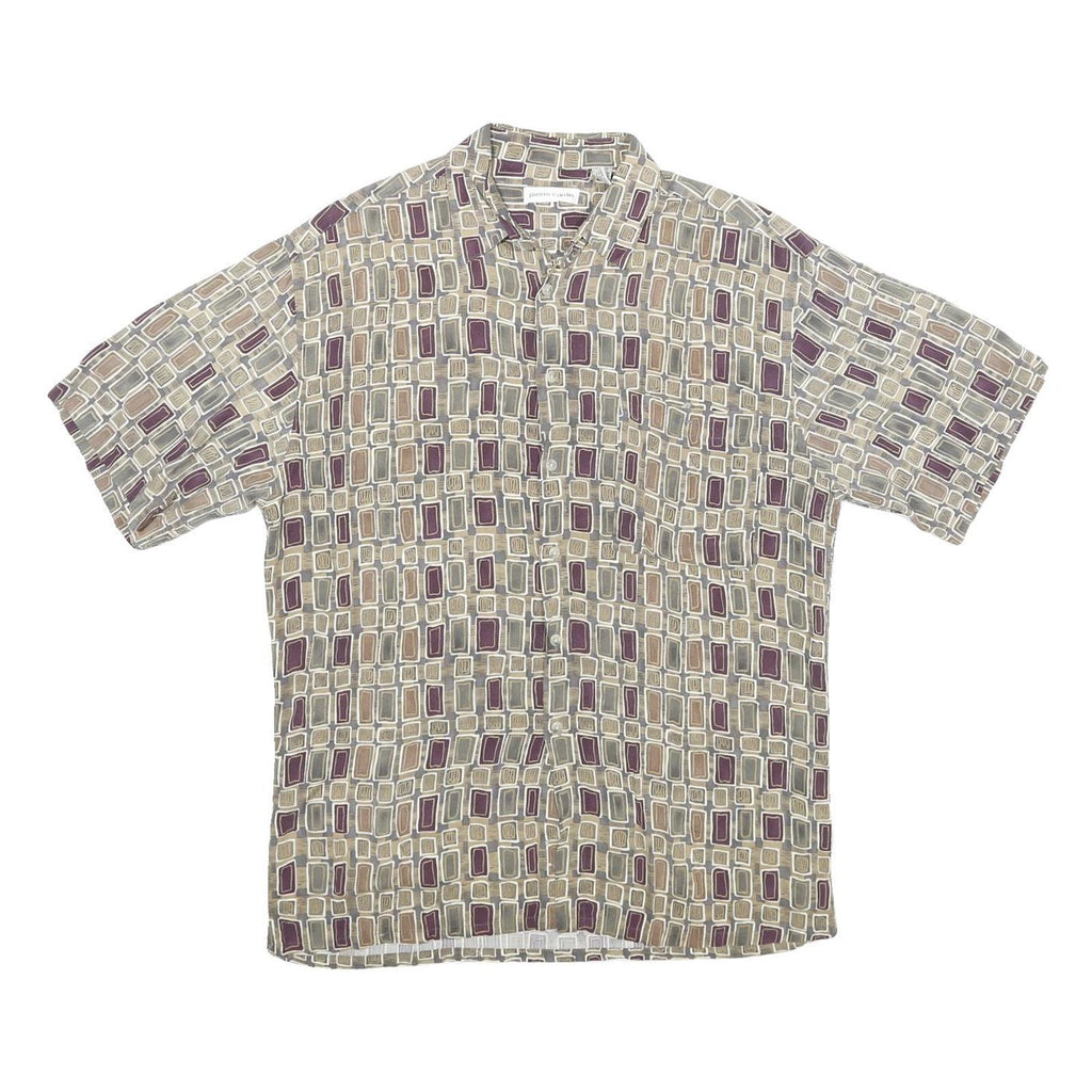 PIERRE CARDIN Mens Beige & Purple Patterned Rayon Shirt M Retro Casual Short