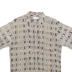PIERRE CARDIN Mens Beige & Purple Patterned Rayon Shirt M Retro Casual Short