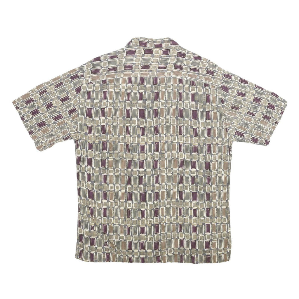PIERRE CARDIN Mens Beige & Purple Patterned Rayon Shirt M Retro Casual Short