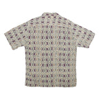 PIERRE CARDIN Mens Beige & Purple Patterned Rayon Shirt M Retro Casual Short