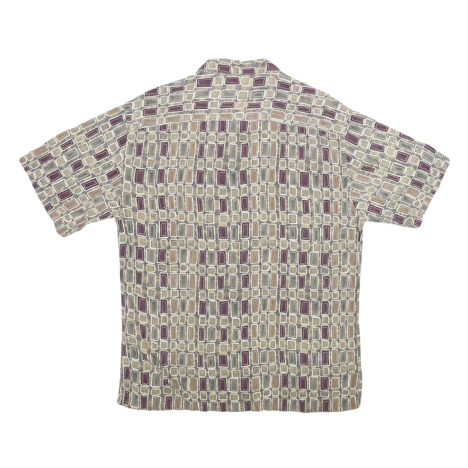 PIERRE CARDIN Mens Beige & Purple Patterned Rayon Shirt M Retro Casual Short