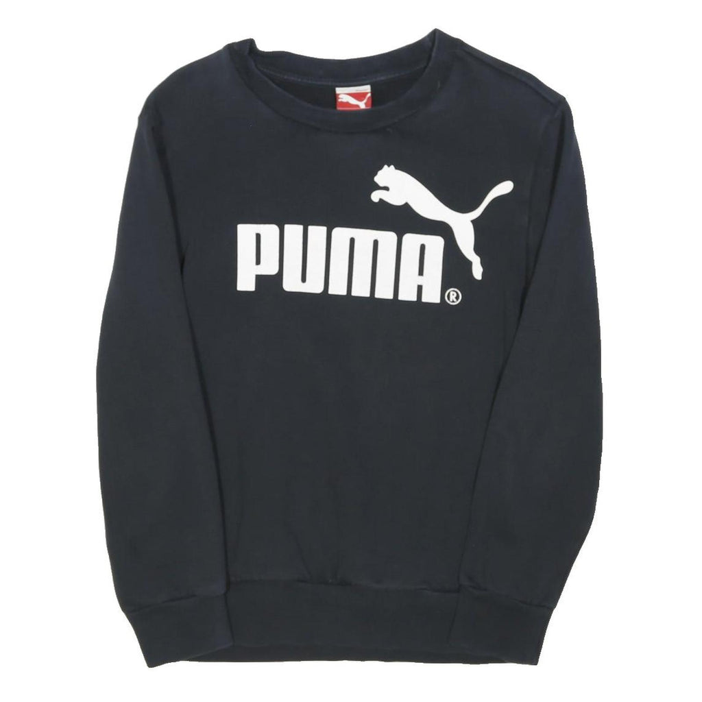PUMA Mens Black Cotton Blend Sweatshirt S Crew Neck Logo Print Casual Pullover