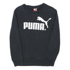 PUMA Mens Black Cotton Blend Sweatshirt S Crew Neck Logo Print Casual Pullover