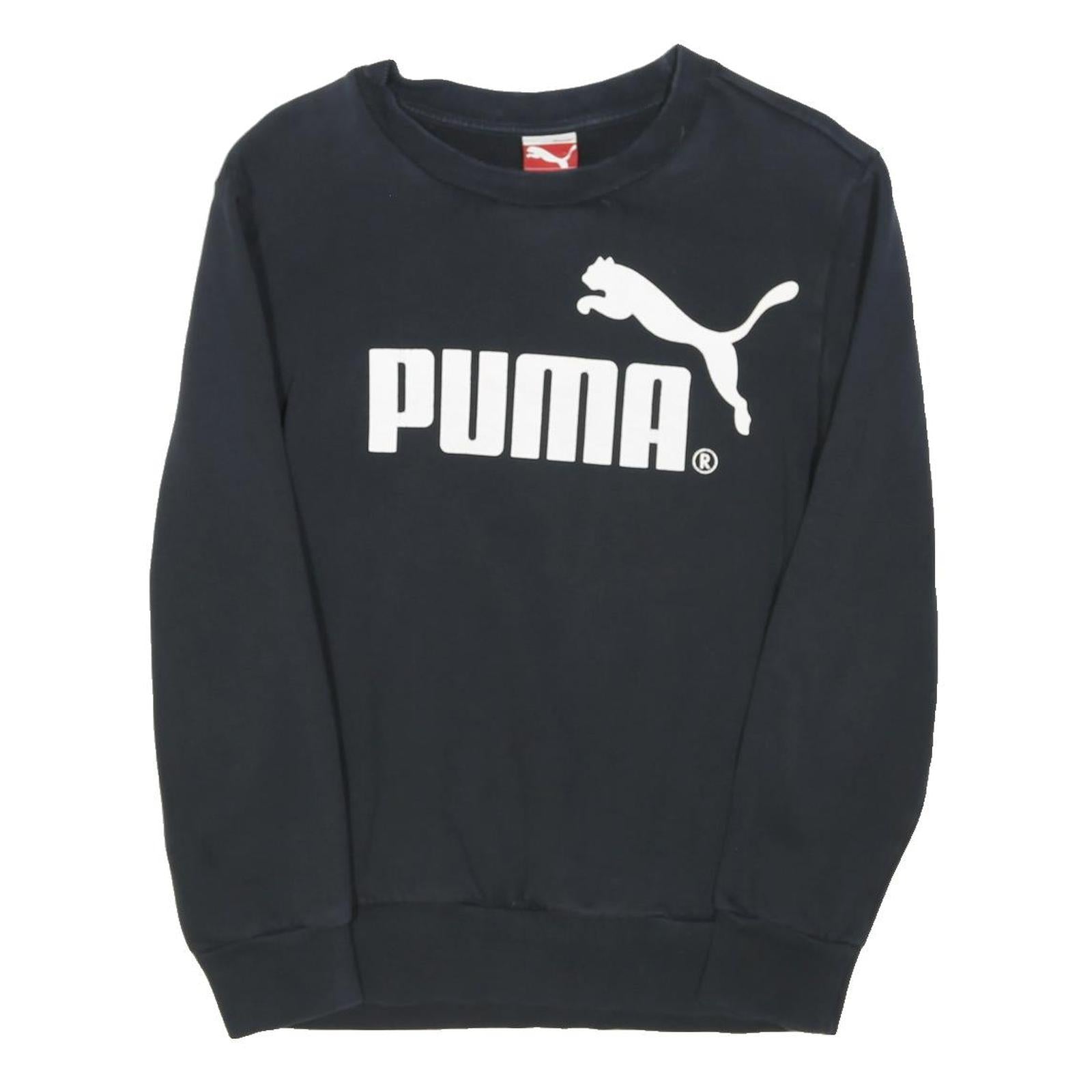 PUMA Mens Black Cotton Blend Sweatshirt S Crew Neck Logo Print Casual Pullover
