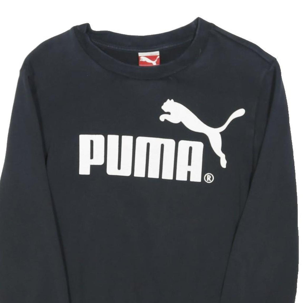 PUMA Mens Black Cotton Blend Sweatshirt S Crew Neck Logo Print Casual Pullover