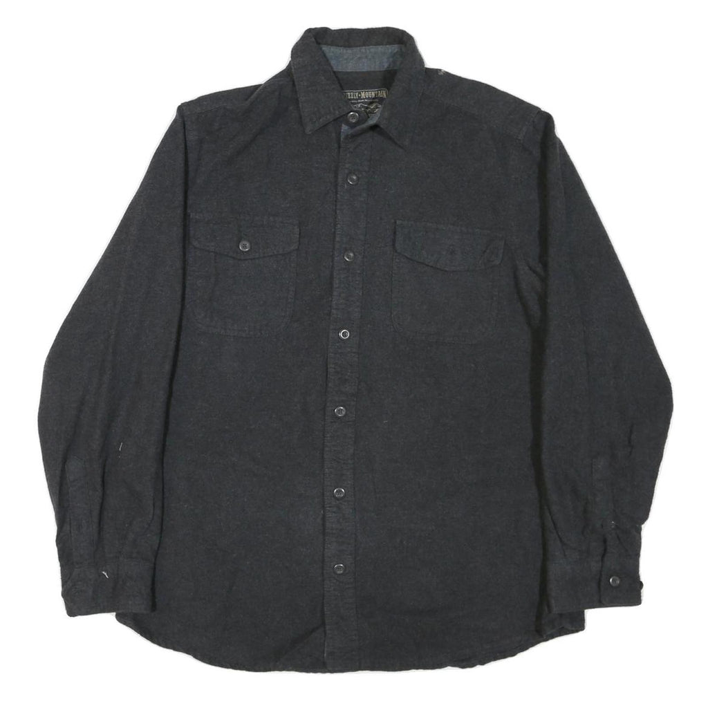 GRIZZLY MOUNTAIN Mens Black Plain Shirt L Button Pocket Casual Cotton Blend