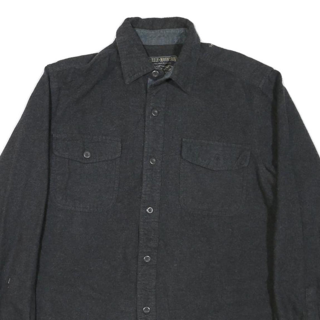 GRIZZLY MOUNTAIN Mens Black Plain Shirt L Button Pocket Casual Cotton Blend