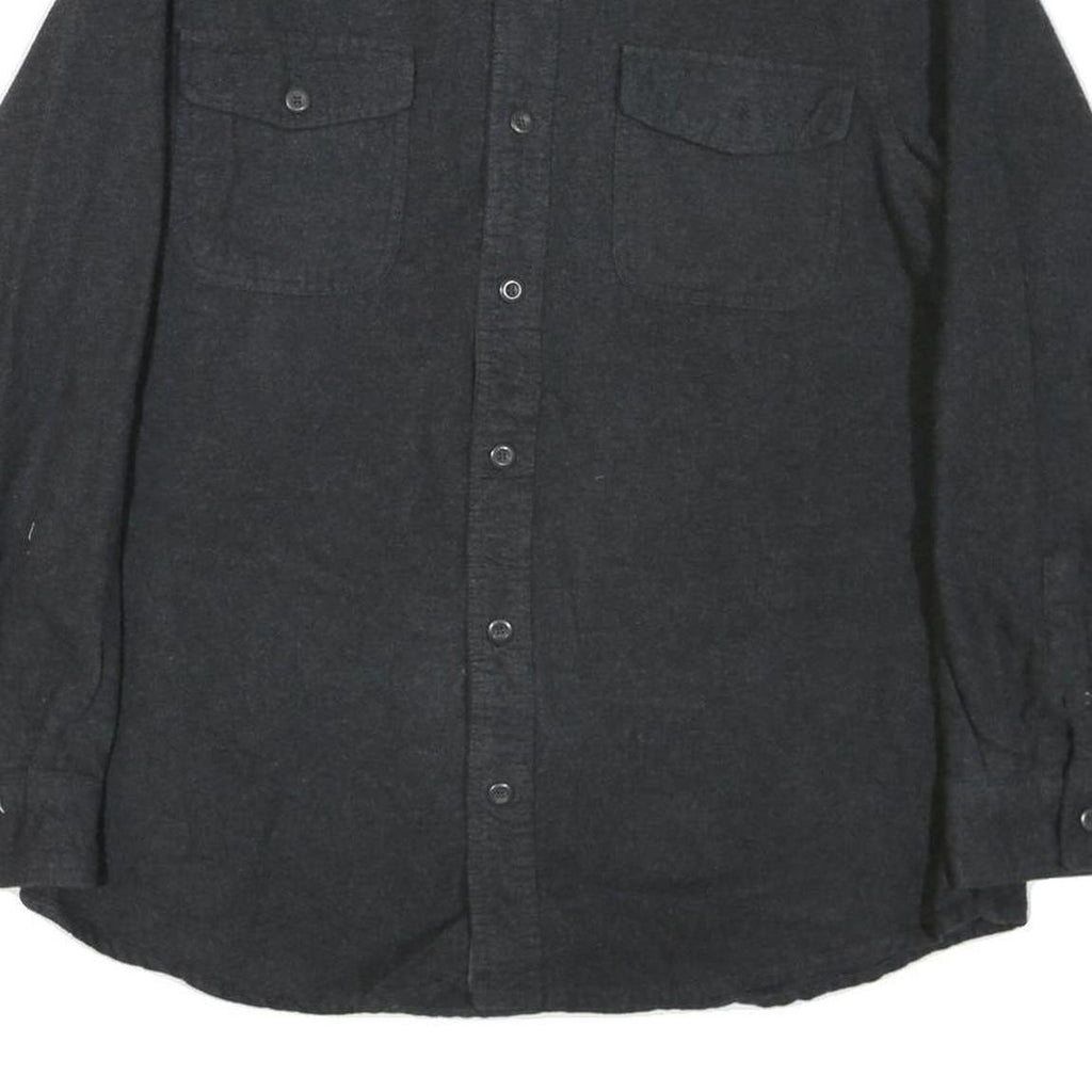GRIZZLY MOUNTAIN Mens Black Plain Shirt L Button Pocket Casual Cotton Blend
