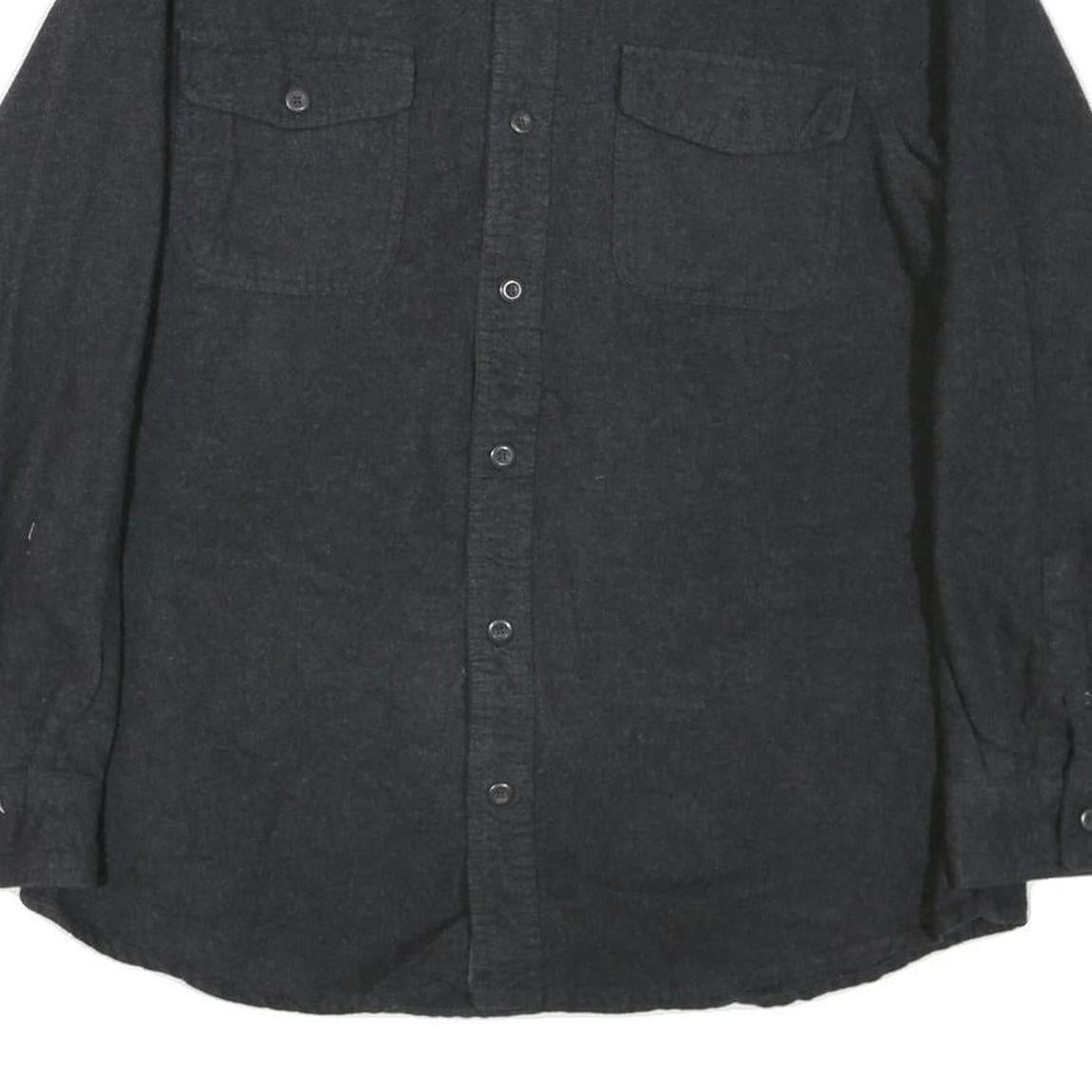 GRIZZLY MOUNTAIN Mens Black Plain Shirt L Button Pocket Casual Cotton Blend