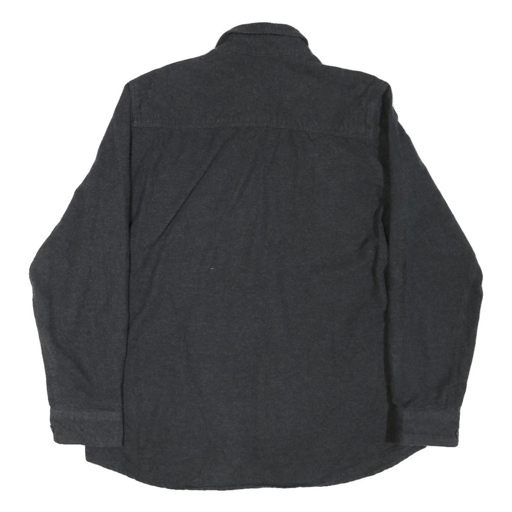 GRIZZLY MOUNTAIN Mens Black Plain Shirt L Button Pocket Casual Cotton Blend