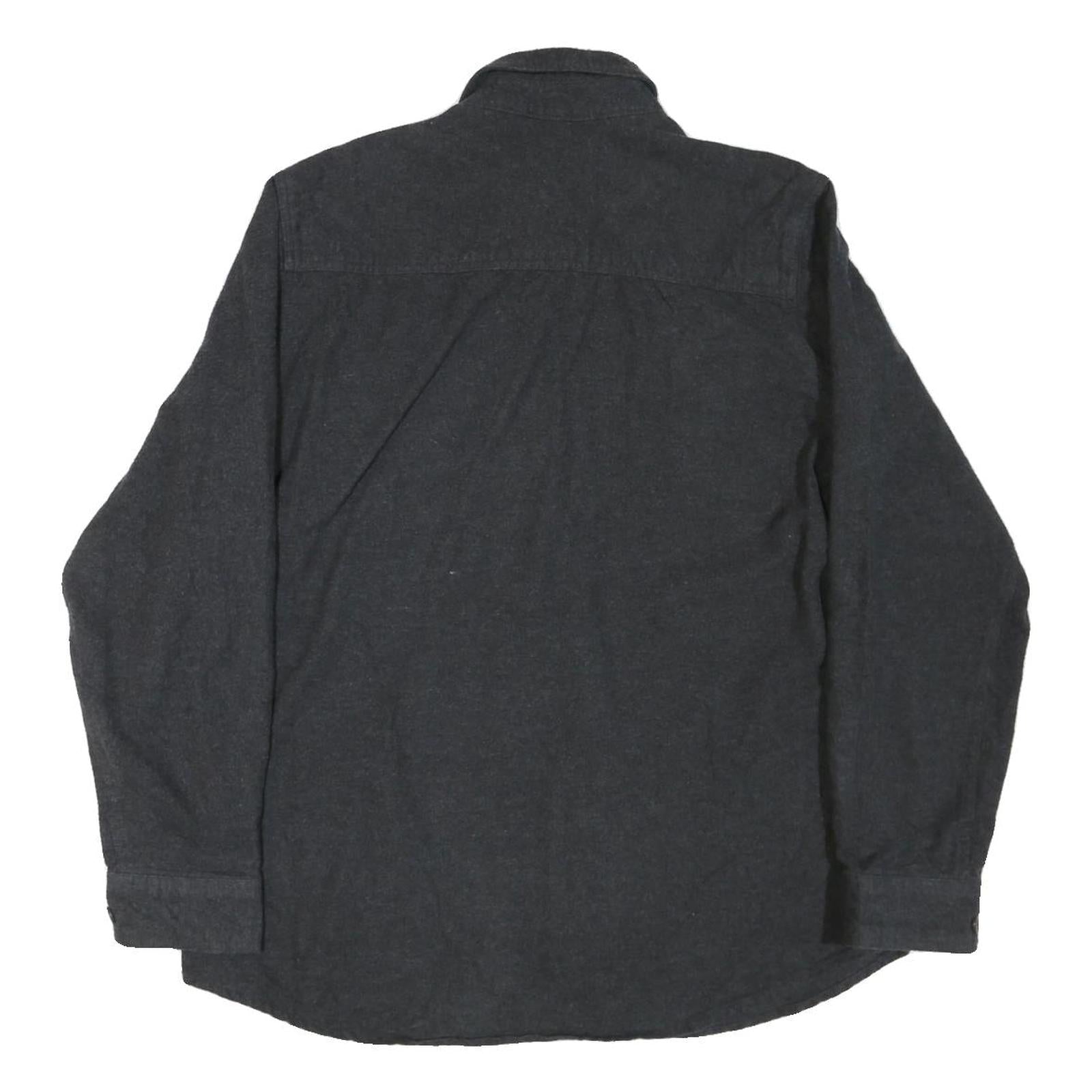 GRIZZLY MOUNTAIN Mens Black Plain Shirt L Button Pocket Casual Cotton Blend