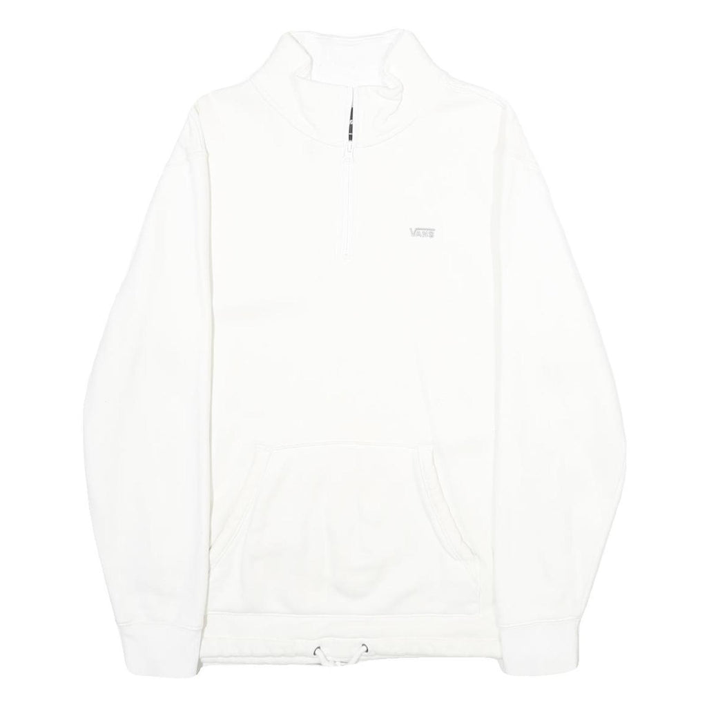 VANS Mens White Half Zip Sweatshirt M Cotton Blend Casual Pullover