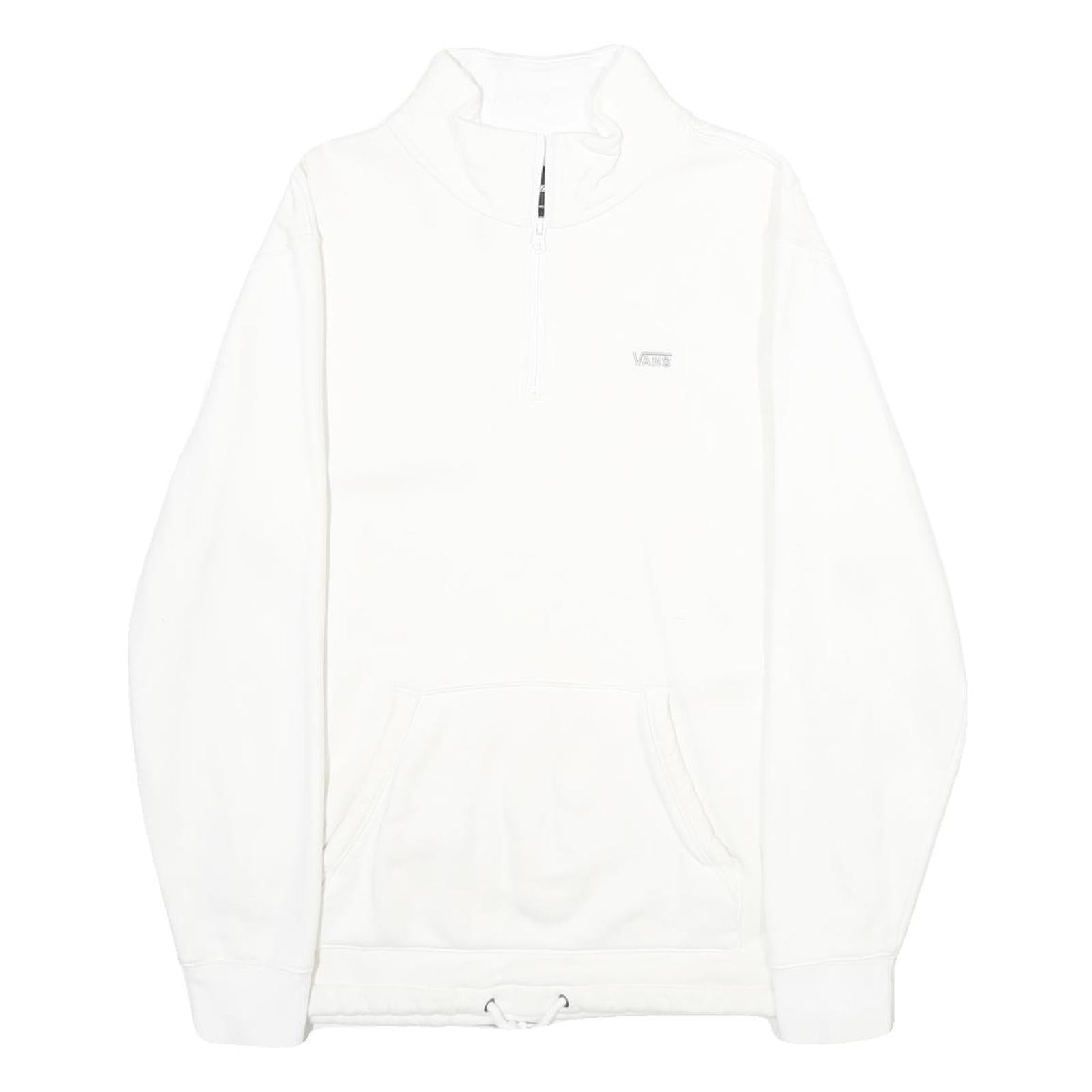 VANS Mens White Half Zip Sweatshirt M Cotton Blend Casual Pullover