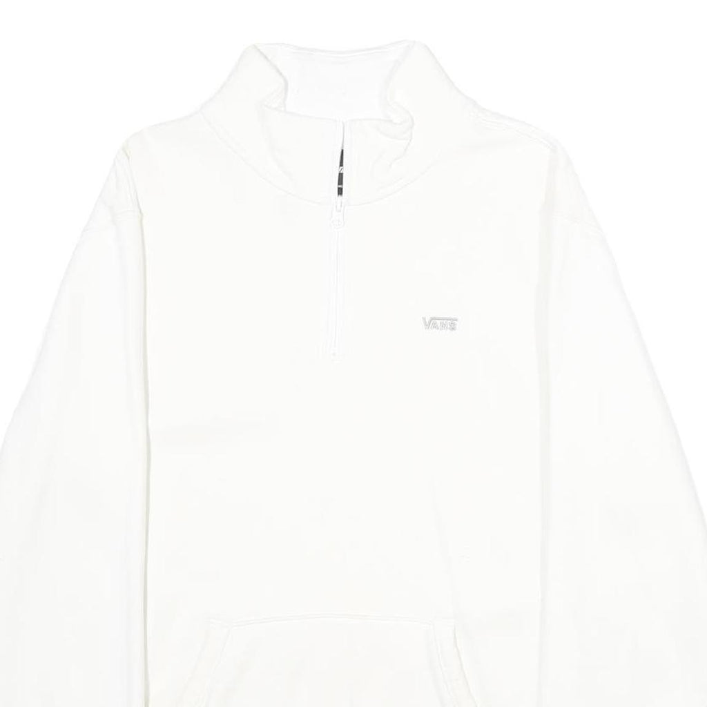 VANS Mens White Half Zip Sweatshirt M Cotton Blend Casual Pullover