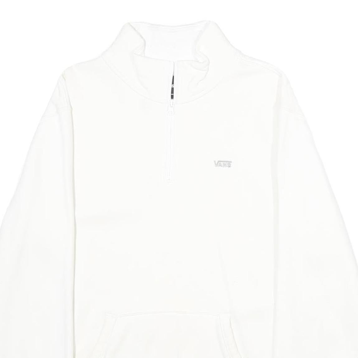 VANS Mens White Half Zip Sweatshirt M Cotton Blend Casual Pullover