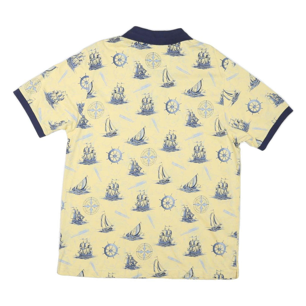 ROUNDTREE & YORKE Mens Yellow & Navy Nautical Print Short Sleeve Polo Shirt L