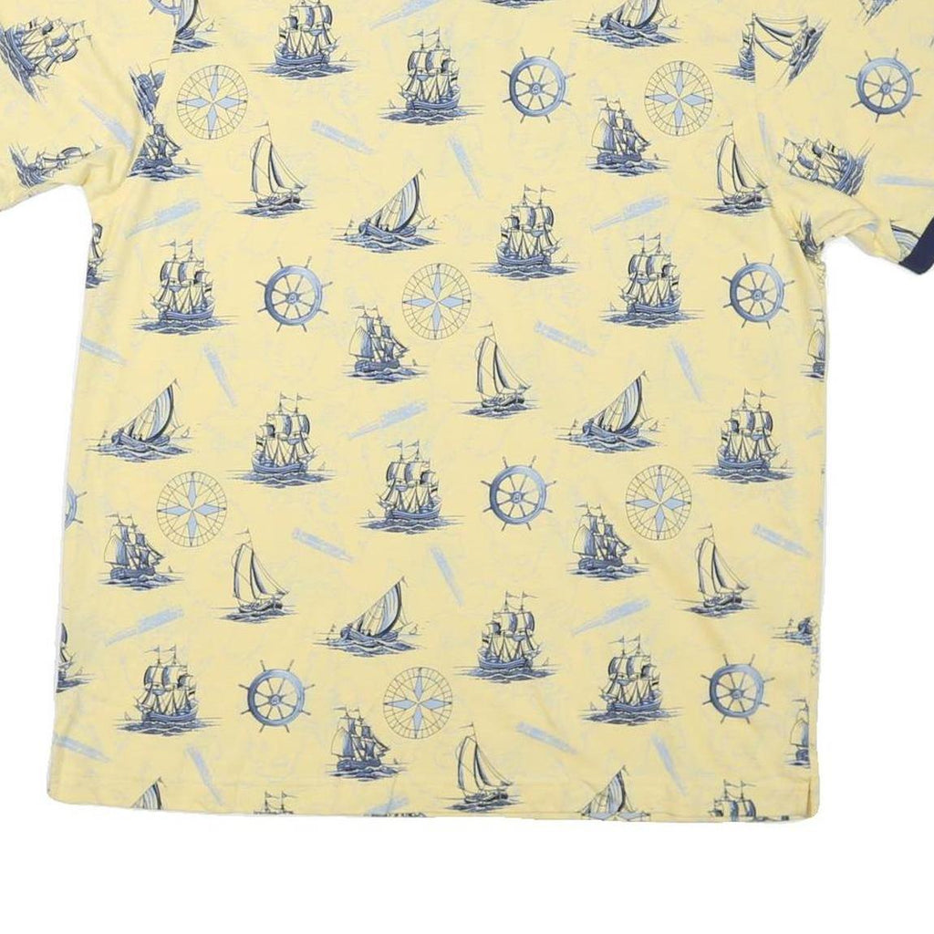 ROUNDTREE & YORKE Mens Yellow & Navy Nautical Print Short Sleeve Polo Shirt L