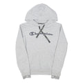 CHAMPION Womens Grey Hoodie M Cotton Blend Pullover Logo Print Casual