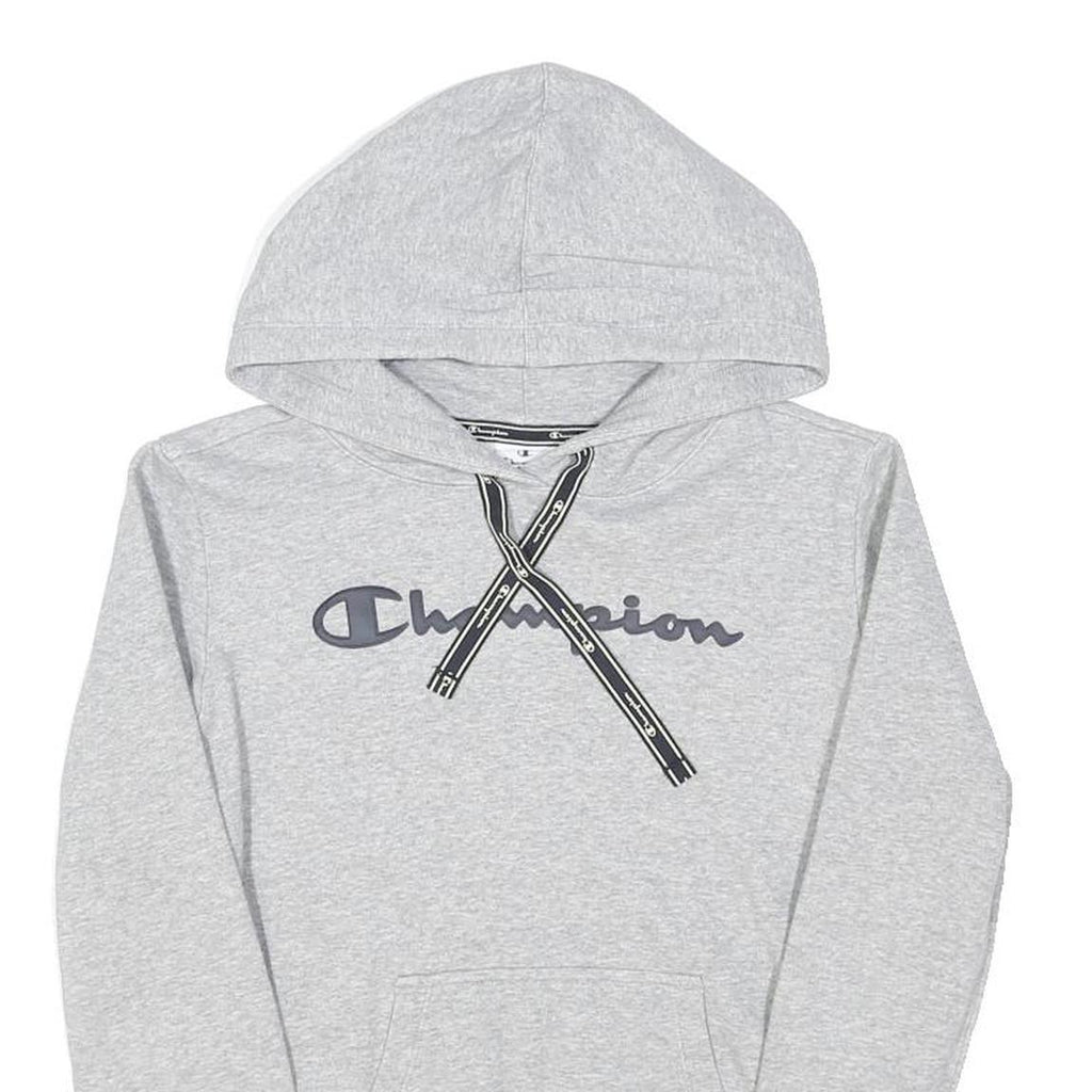 CHAMPION Womens Grey Hoodie M Cotton Blend Pullover Logo Print Casual