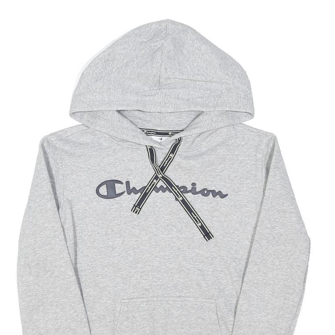 CHAMPION Womens Grey Hoodie M Cotton Blend Pullover Logo Print Casual