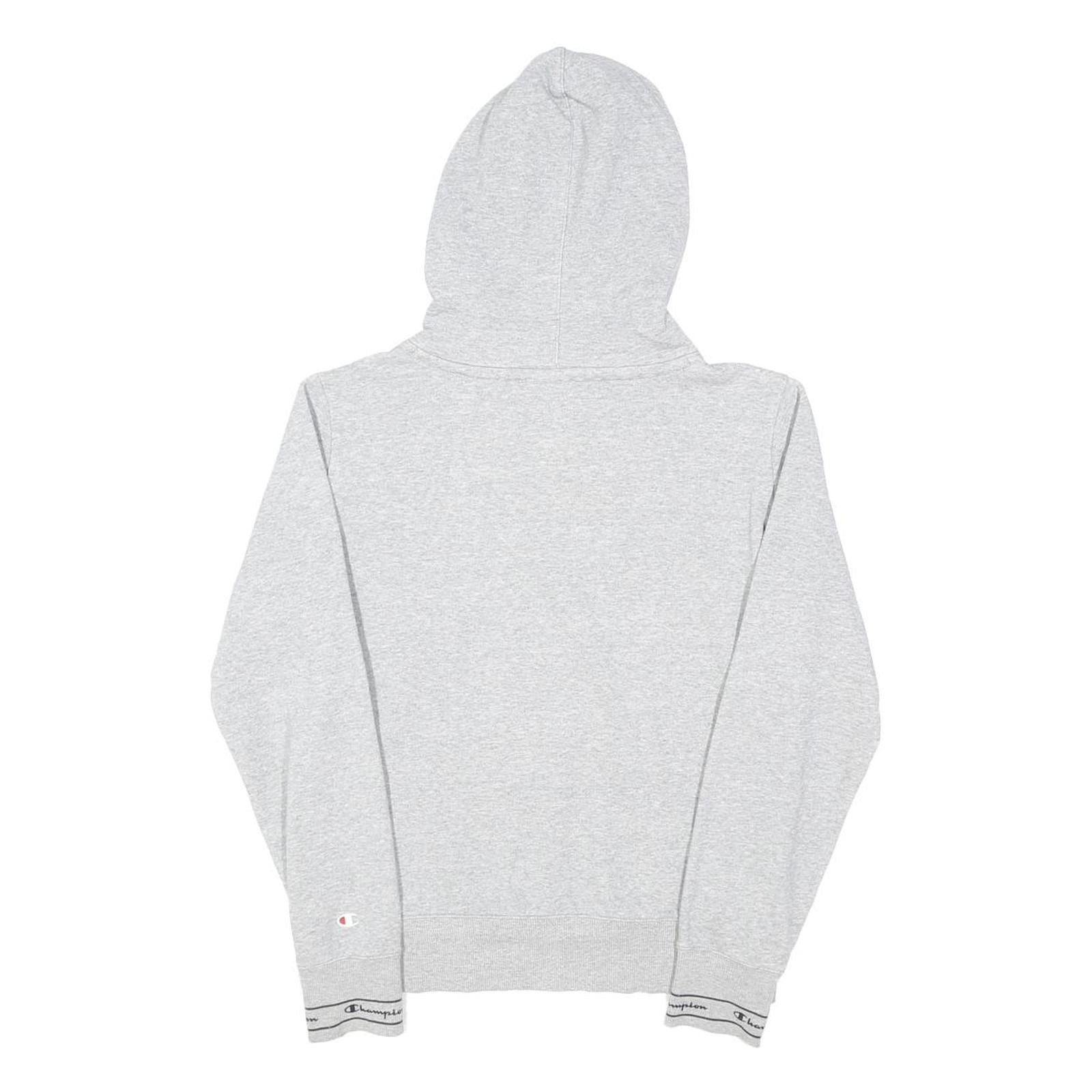 CHAMPION Womens Grey Hoodie M Cotton Blend Pullover Logo Print Casual