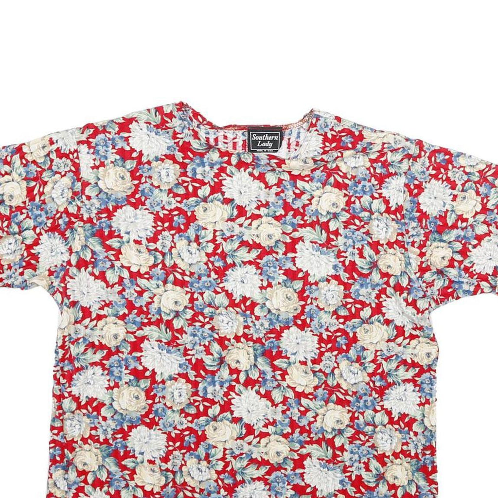 SOUTHERN LADY Womens Red Floral Print Short Sleeve Round Neck Top S Casual