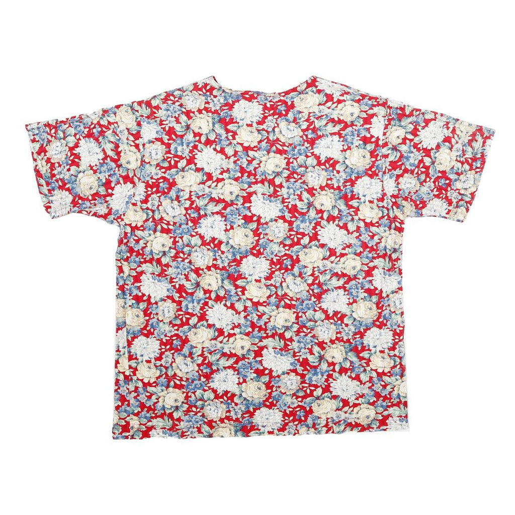 SOUTHERN LADY Womens Red Floral Print Short Sleeve Round Neck Top S Casual