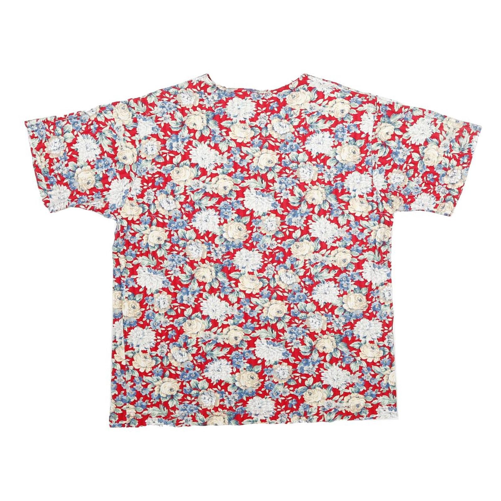 SOUTHERN LADY Womens Red Floral Print Short Sleeve Round Neck Top S Casual