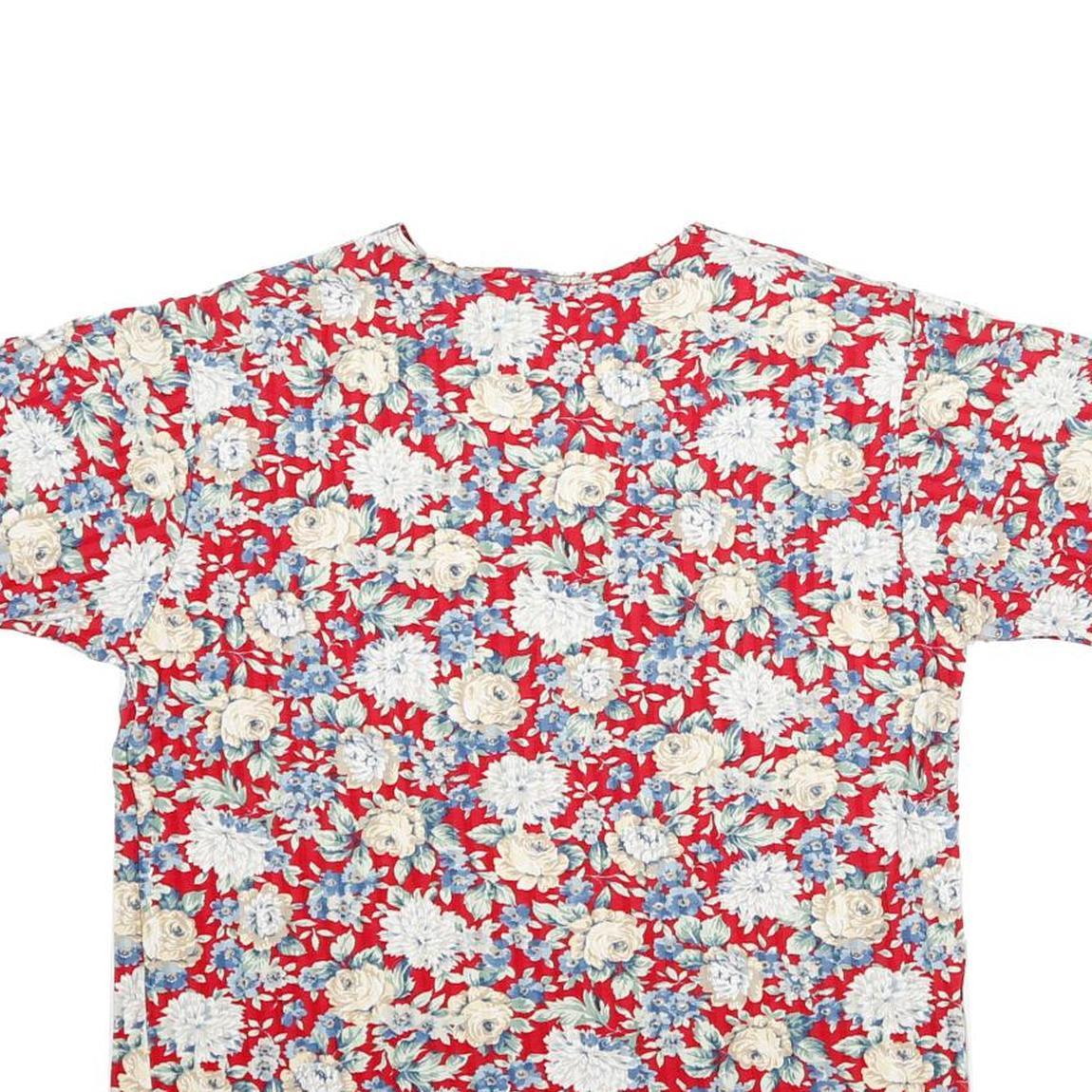 SOUTHERN LADY Womens Red Floral Print Short Sleeve Round Neck Top S Casual