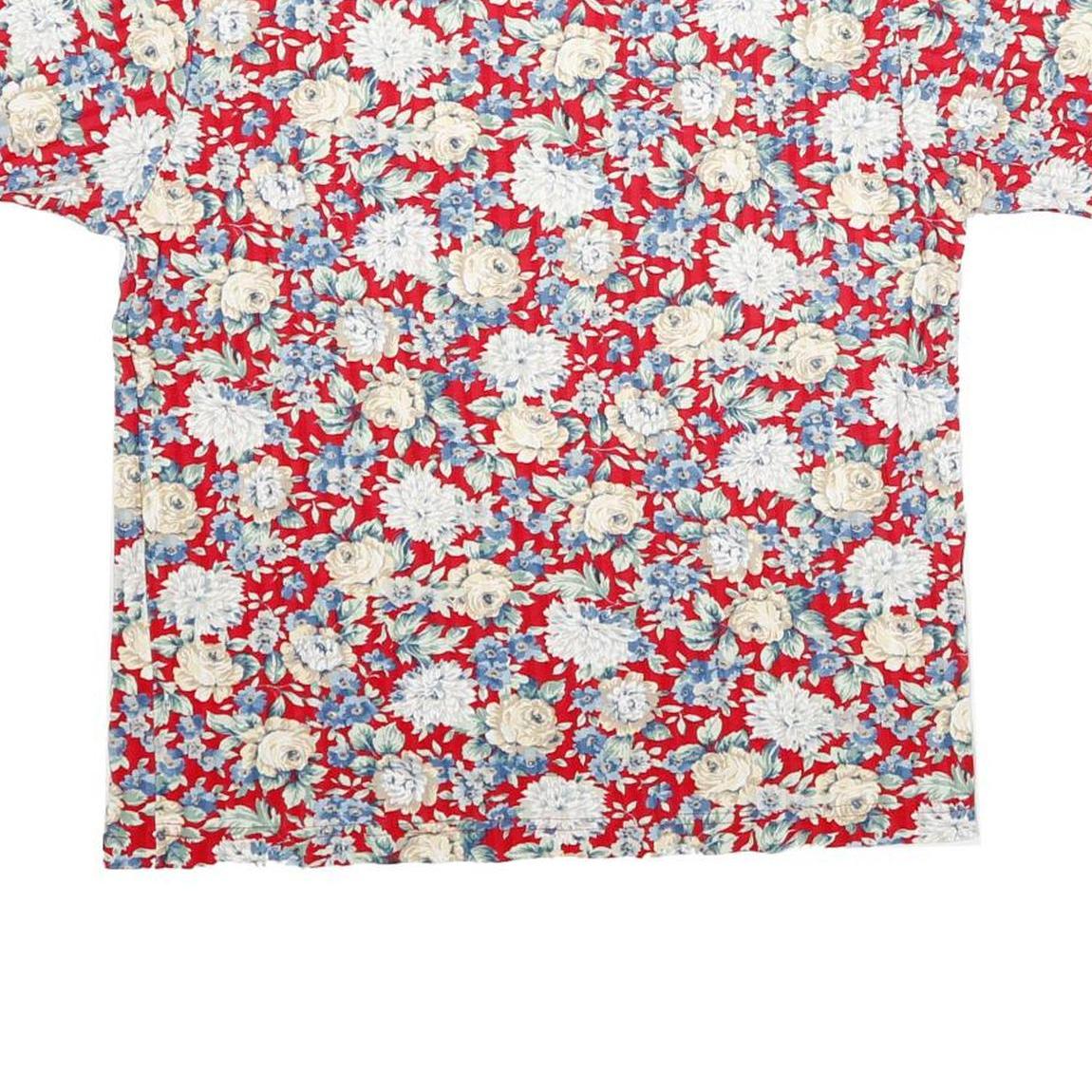 SOUTHERN LADY Womens Red Floral Print Short Sleeve Round Neck Top S Casual