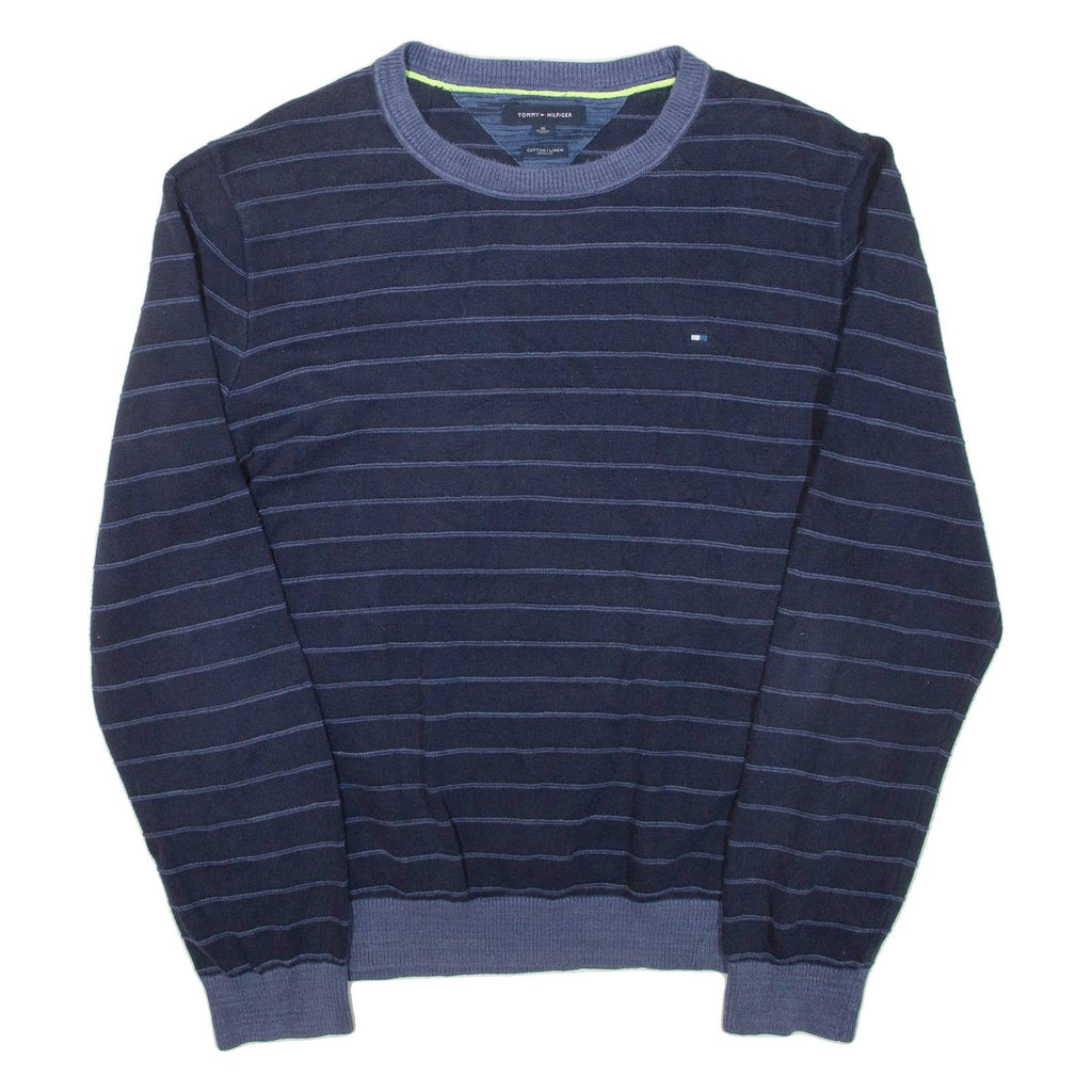 TOMMY HILFIGER Mens Patterned Jumper Blue Striped Tight Knit XL
