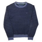 TOMMY HILFIGER Mens Patterned Jumper Blue Striped Tight Knit XL