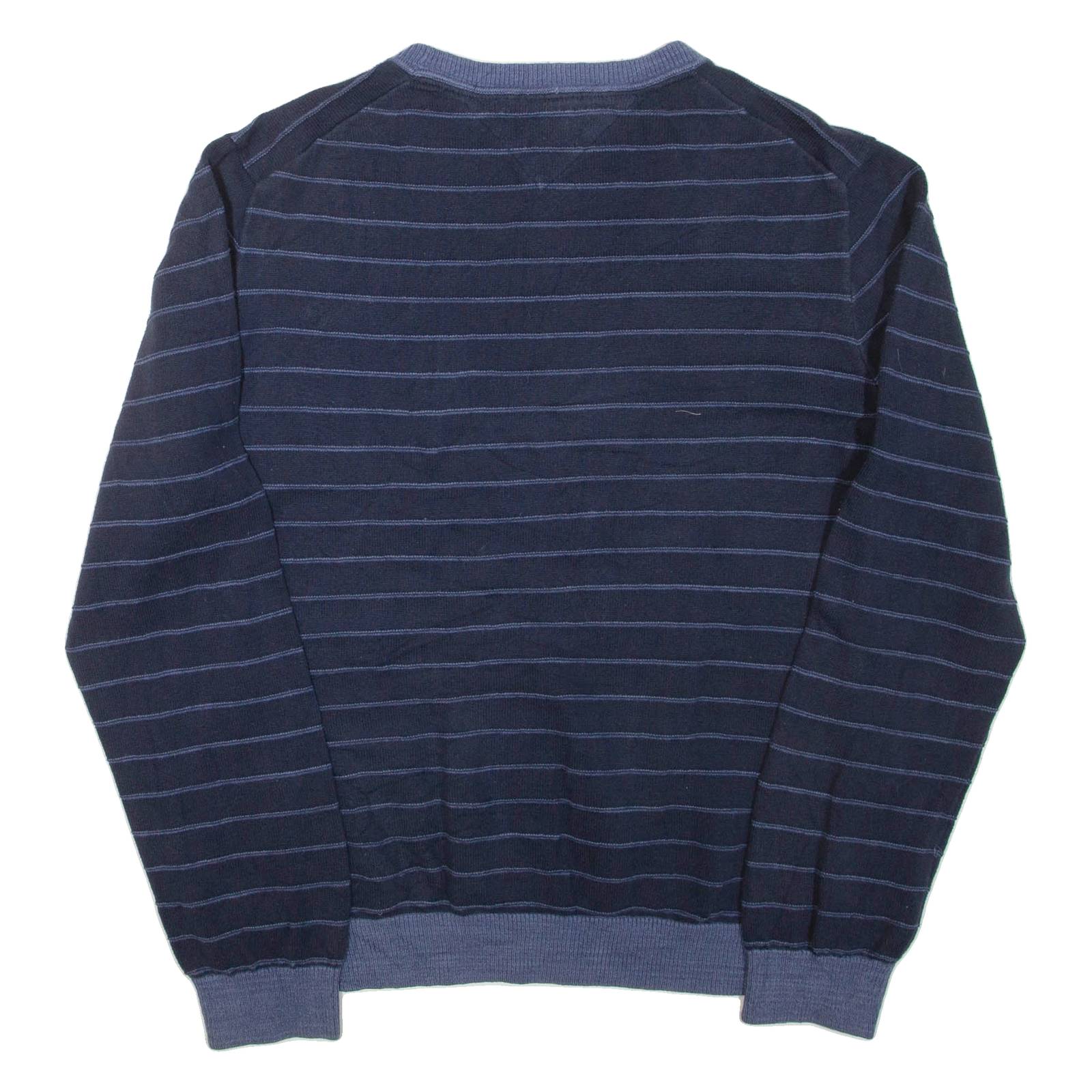 TOMMY HILFIGER Mens Patterned Jumper Blue Striped Tight Knit XL