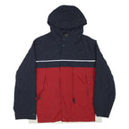 NAUTICA Mens Navy & Red Colourblock Jacket M Polyester Blend Zip Hooded Casual