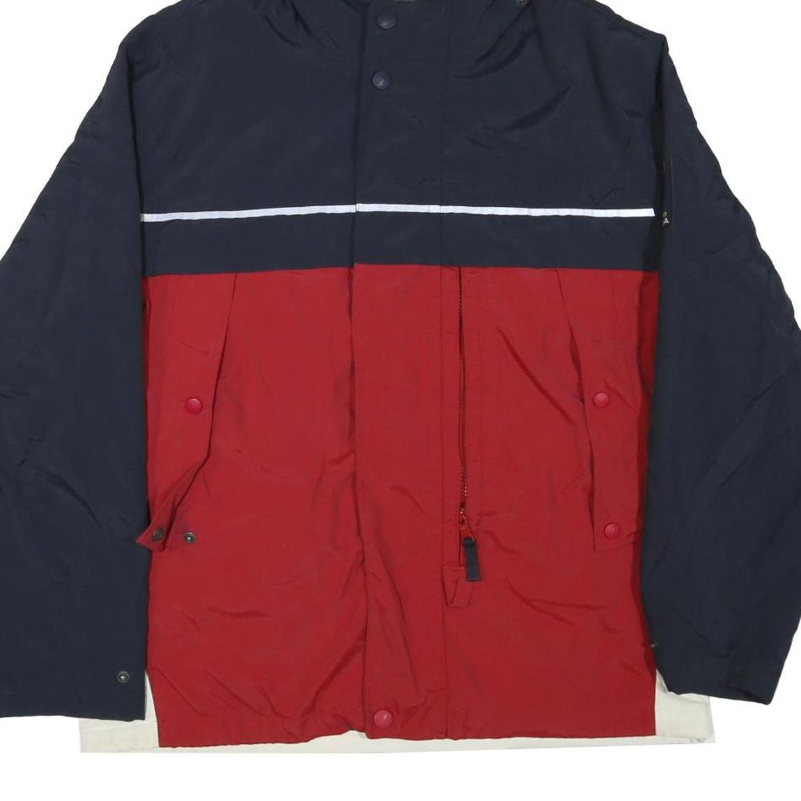 NAUTICA Mens Navy & Red Colourblock Jacket M Polyester Blend Zip Hooded Casual