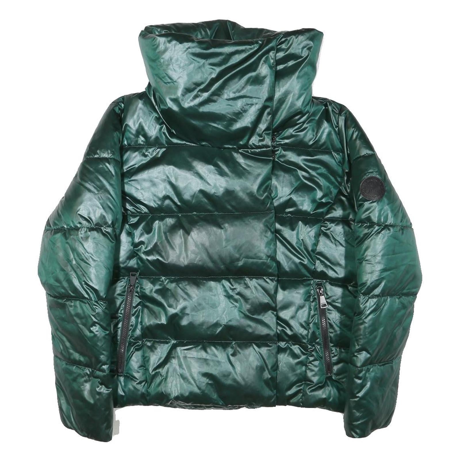 DKNY Womens Green Puffer Jacket L Polyester Blend Zip Outdoor Winter Warm