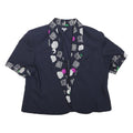 ACKERMANN Womens Navy Blue Cotton Blend Jacket L Plain Floral Print Short Sleeve
