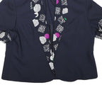 ACKERMANN Womens Navy Blue Cotton Blend Jacket L Plain Floral Print Short Sleeve