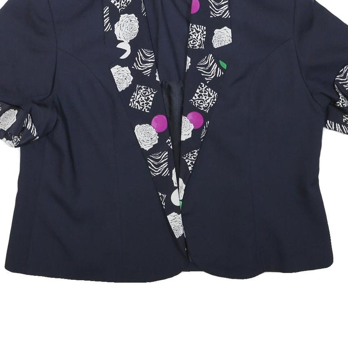 ACKERMANN Womens Navy Blue Cotton Blend Jacket L Plain Floral Print Short Sleeve