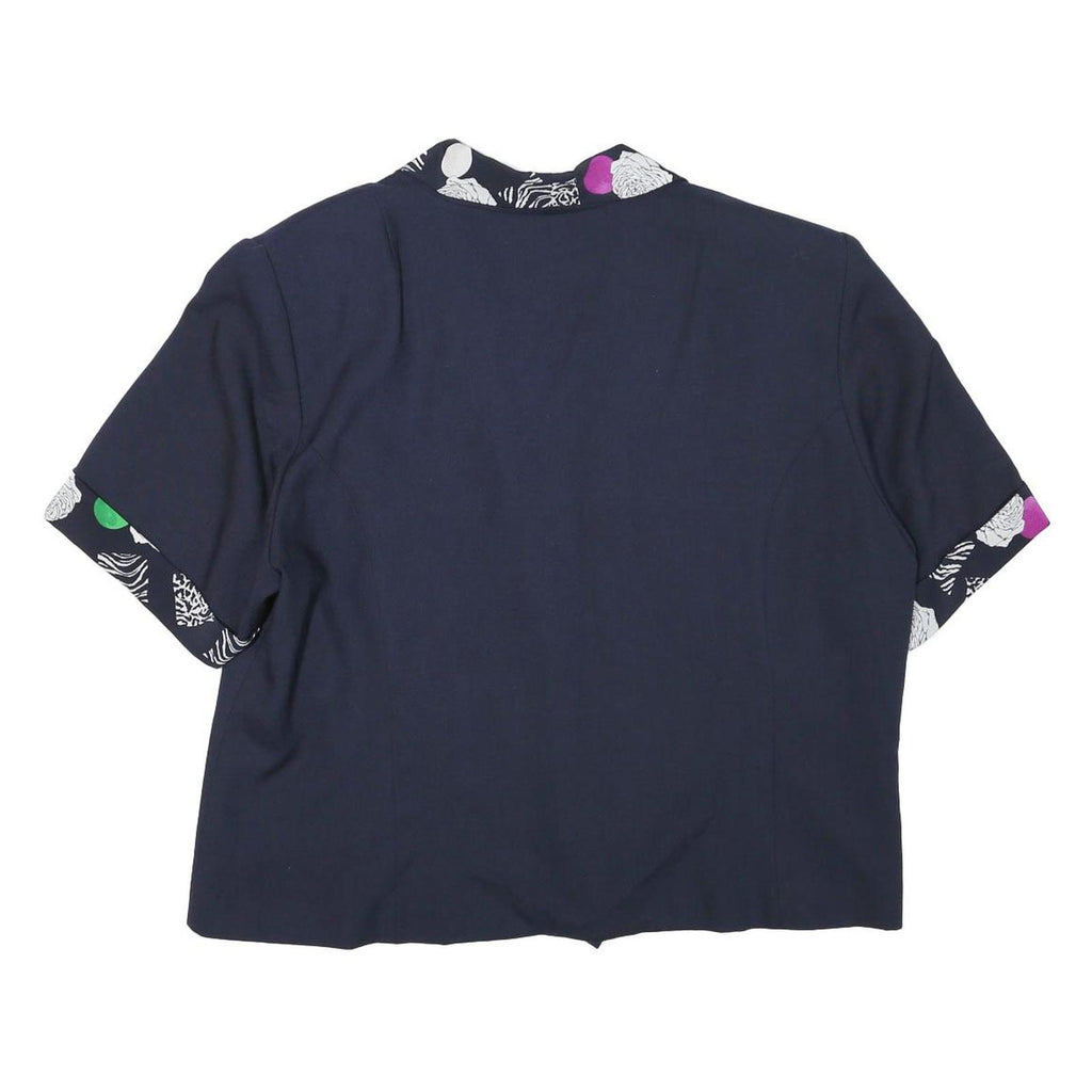 ACKERMANN Womens Navy Blue Cotton Blend Jacket L Plain Floral Print Short Sleeve