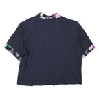 ACKERMANN Womens Navy Blue Cotton Blend Jacket L Plain Floral Print Short Sleeve