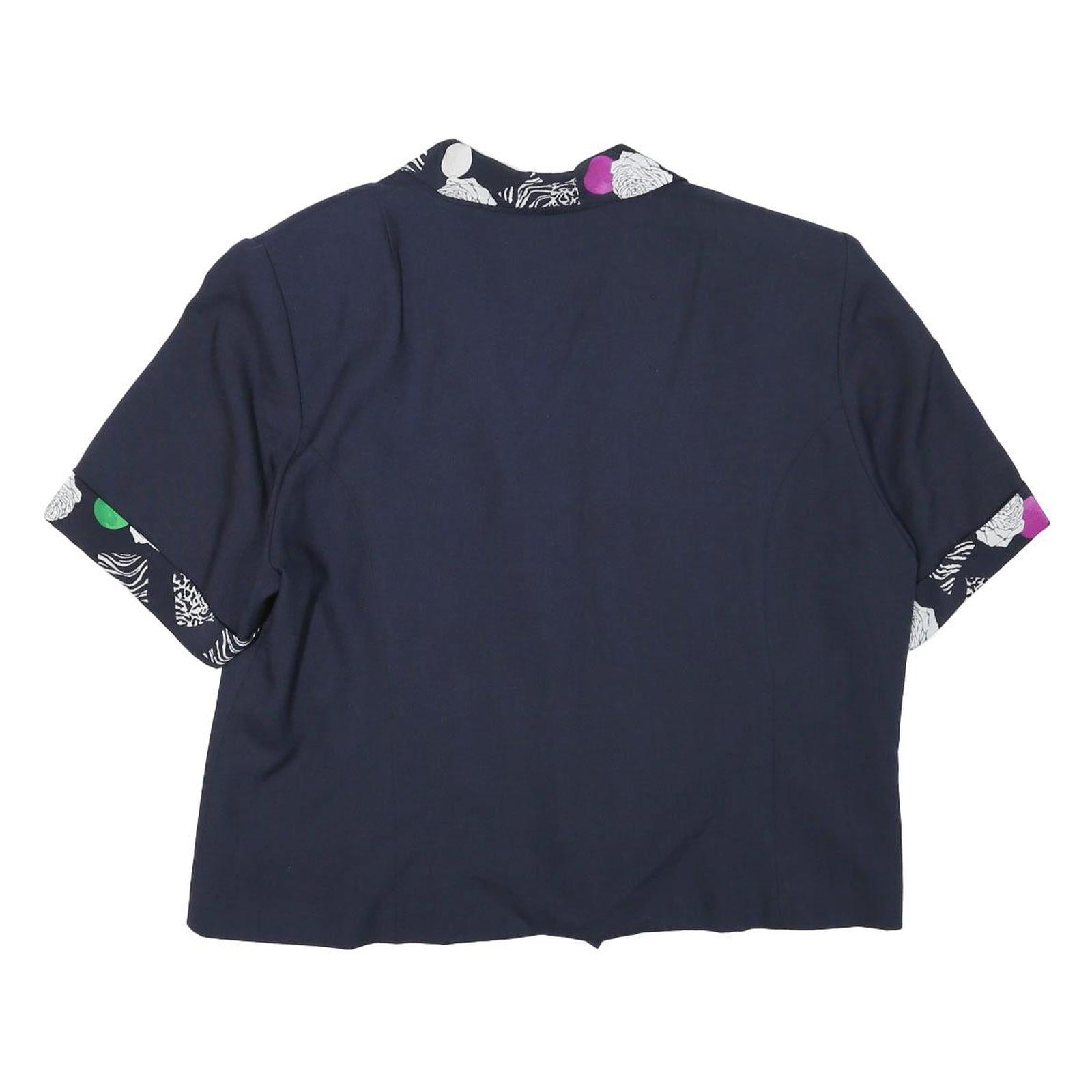 ACKERMANN Womens Navy Blue Cotton Blend Jacket L Plain Floral Print Short Sleeve