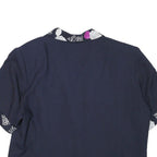 ACKERMANN Womens Navy Blue Cotton Blend Jacket L Plain Floral Print Short Sleeve