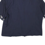 ACKERMANN Womens Navy Blue Cotton Blend Jacket L Plain Floral Print Short Sleeve