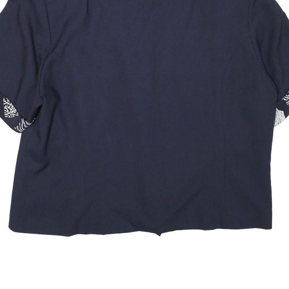 ACKERMANN Womens Navy Blue Cotton Blend Jacket L Plain Floral Print Short Sleeve