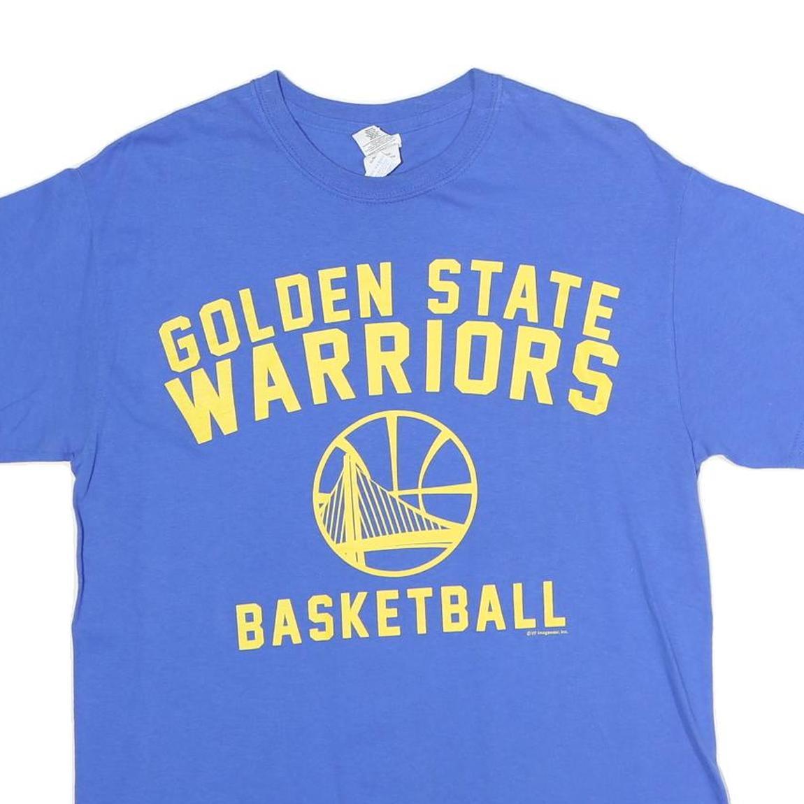 GILDAN Mens Blue & Yellow Golden State Warriors Graphic T-Shirt M Short Sleeve