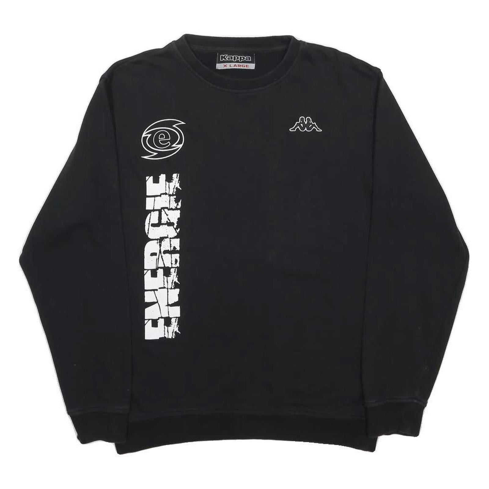 KAPPA Mens Black XL Crew Neck Sweatshirt Cotton Blend Pullover Logo Graphic