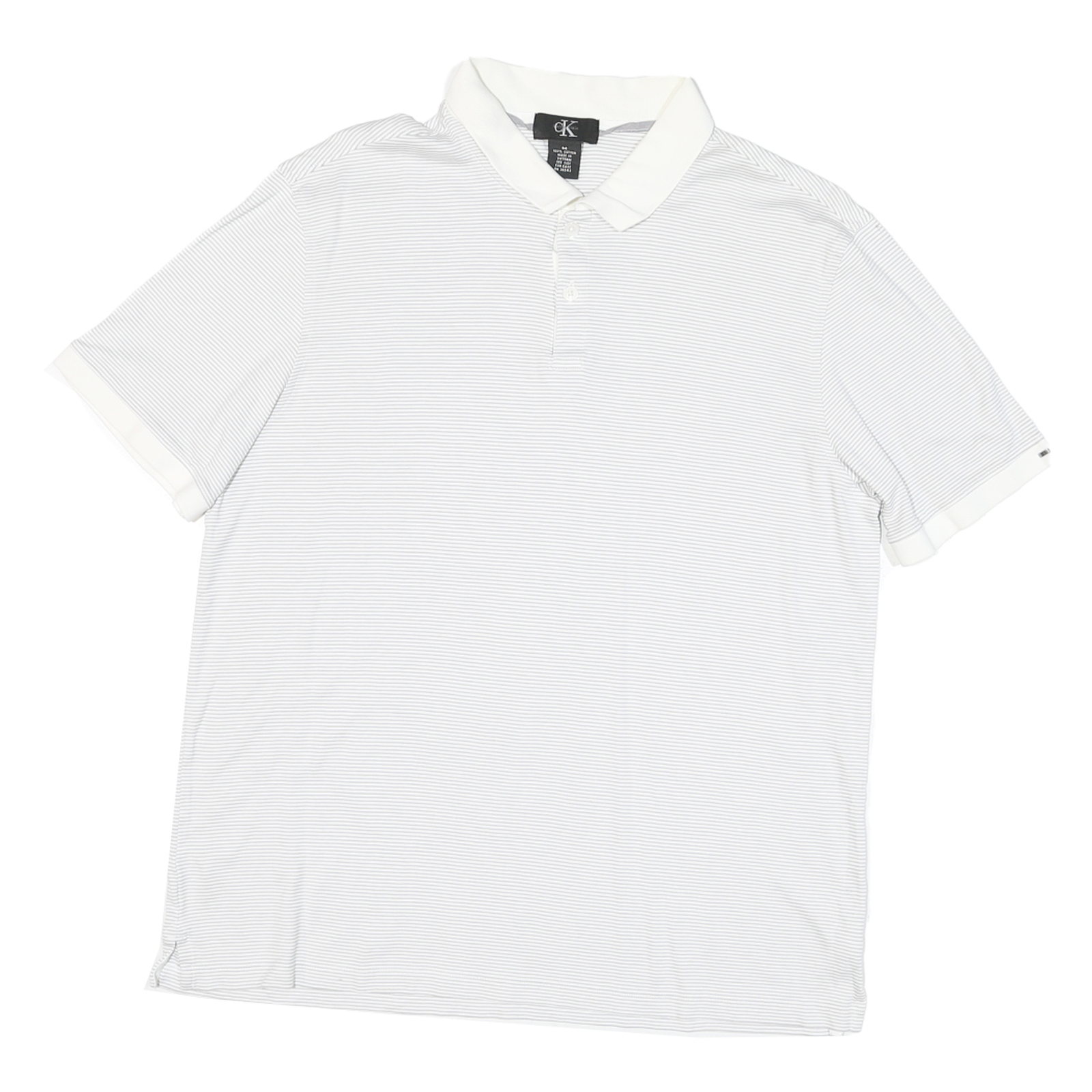 CALVIN KLEIN Mens White & Grey Striped Short Sleeve Polo Shirt M Cotton Blend