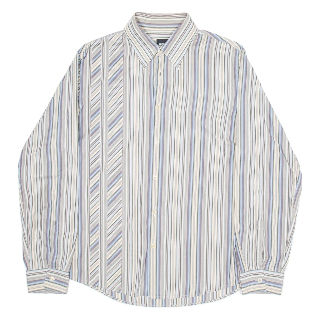 BOSS Mens Shirt Beige Striped Long Sleeve L