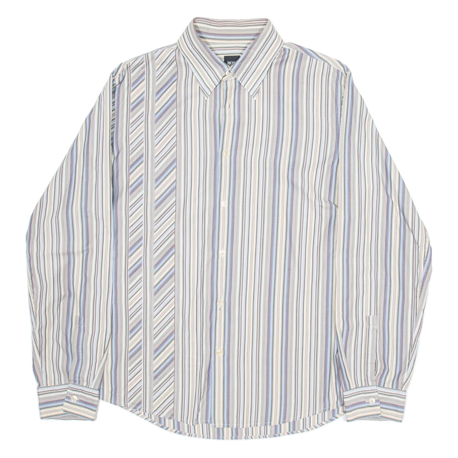 BOSS Mens Shirt Beige Striped Long Sleeve L